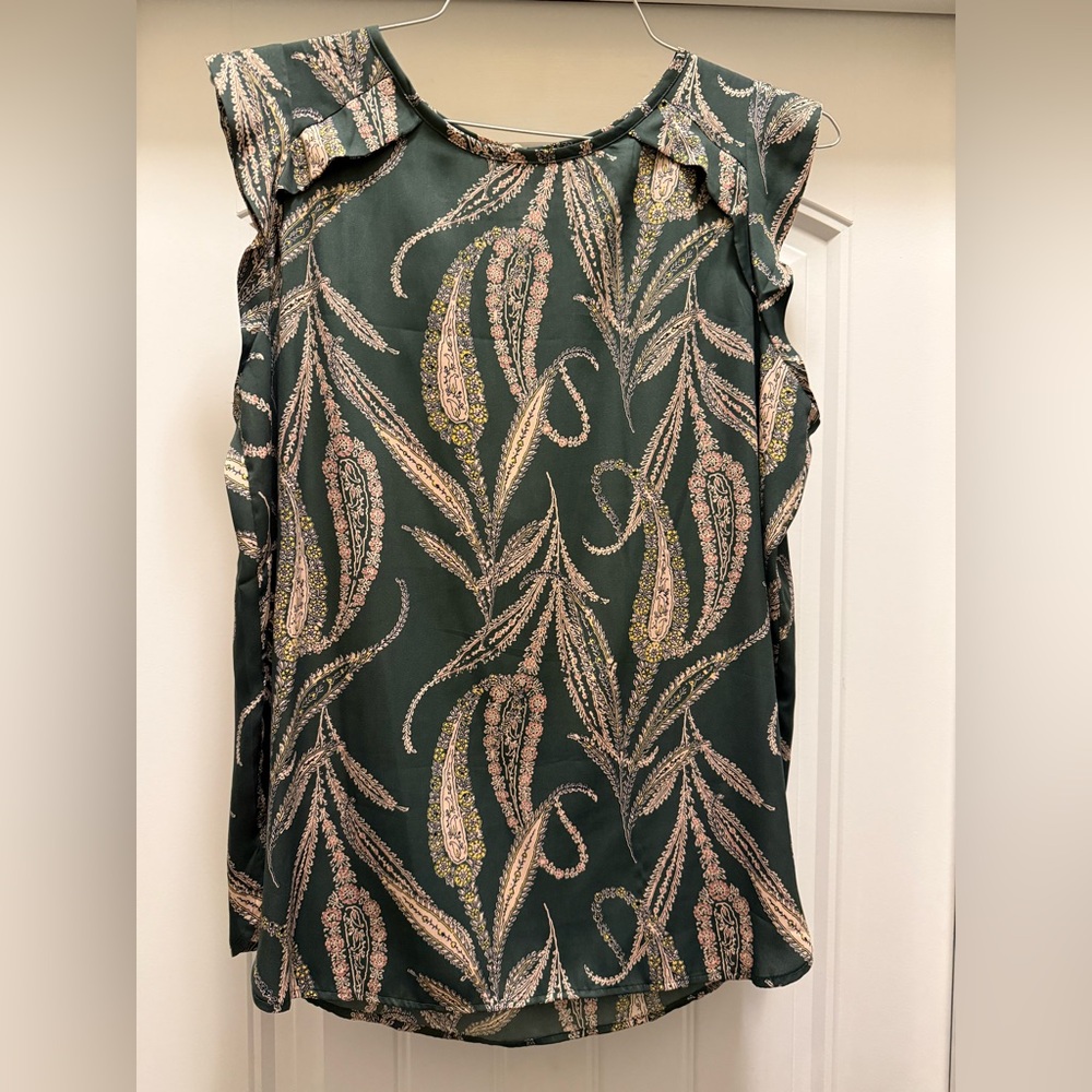 LOFT Green Paisley Print Top